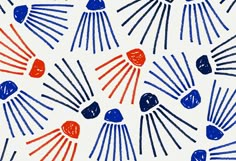 an abstract pattern with red, white and blue hearts in the center on a white background