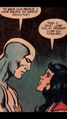 an old comic book page with two women talking to each other and one man looking at the