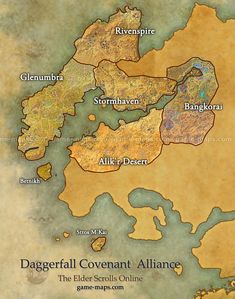 a map showing the location of dagerfall covenant alliance