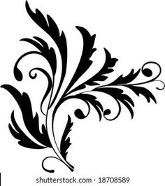 a black and white floral design with swirls on the side, in an ornate manner