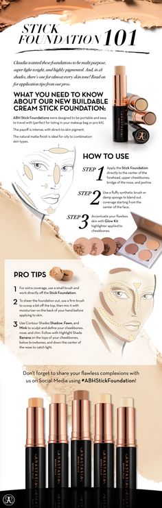 Beyond the Brow | Official Blog of Anastasia Beverly Hills - Stick Foundation… Brown To Blonde Balayage, Brown Spots On Skin, Makeup Brushes Guide, Brown Spots On Face, Spots On Face, Stick Foundation, Mac Makeup, Makeup For Beginners