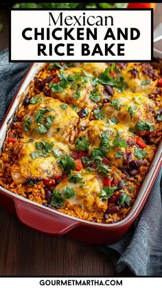 This Mexican Chicken and Rice Bake is the ultimate comfort food! Loaded with juicy chicken, fluffy rice, and smothered in melty cheese, it’s a one-pan wonder bursting with zesty Mexican flavors. Perfect for busy weeknights or a crowd-pleasing family dinner, this casserole will have everyone asking for seconds! #mexicanchicken #ricebake #chickencasserole #mexicanfood #onepandinner #comfortfood #easyrecipes #familydinner #weeknightdinner #cheesylove #casseroleideas #chickenandrice Mexican Rice Bake, Spanish Rice Casserole, Oven Chicken And Rice, Mexican Chicken Bake, Chicken Rice Bake, Mexican Rice Casserole, Flavorful Rice, Mexican Comfort Food, Mexican Chicken And Rice