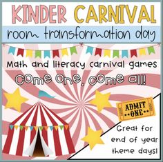 a carnival poster with the words kinder carnival and an image of a circus tent