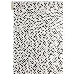 a black and white polka dot curtain hanging on a wall