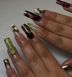 Martini Nail Art, Martini Nails, Olive Martini, Martini Cocktail, Brown Nails, 3d Nail, 3d Nail Art, 3d Nails, Green Nails