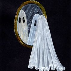 a drawing of two ghost in front of a mirror