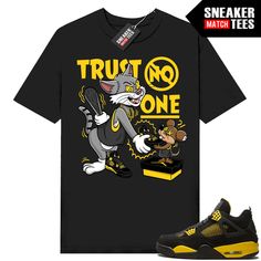 "Thunder 4s Jordan matching shirt by Sneaker Match Tees brand. Official Sneaker Match Tees shirt designed to match the Jordan 4 \"Thunder\" retro sneakers. *Sneakers are for matching purposes only, NOT included in the sale* True to size Men's shirt 100% Soft Cotton Regular Fit" Jordan 4 Retro Thunder Outfit, Jordan 4 Thunder Outfit Men, Thunder 4s Jordans Outfit, Thunder 4s Outfit, 4s Jordans Outfit, Jordan 4 Fits, Jordan 4 Outfit Men, Serigrafia Ideas, Drip Clothes