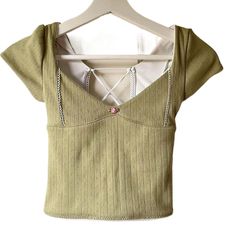 Tavimart Sweet Girl V Neck Crop Tops 00s Aesthetic Y2K Vintage Cute T-Shirt Retro Grunge Green Backless Tie Up Tees Y2k Summer V-neck Top, Green Y2k Style Summer Top, Green Summer Y2k Tops, Green Y2k Summer Tops, Stretch Y2k Crop Top, Green V-neck Y2k Tops, Spring V-neck Y2k Tops, Spring Y2k V-neck Tops, Fitted Green 90s Tops