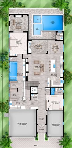 a floor plan for a house with swimming pool