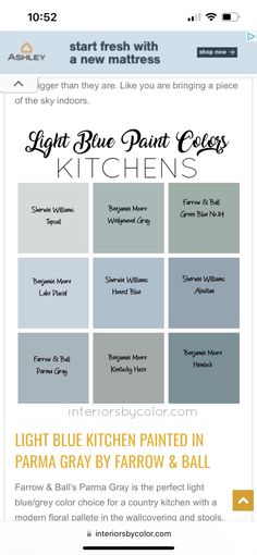 the light blue paint color scheme for kitchen cabinets is shown in this screenshote