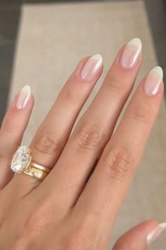 Modern White Tip Nails, Clean Nail Manicure, Soft French Almond Nails, French Tip Glazed Nails, French Nails Gel Short, Delicate French Tip Nails, Wedding Nails Natural Simple, Clear Wedding Nails