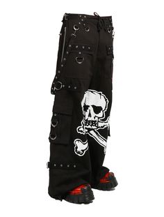 Accept no imitations! From the originator of all things DarkStreet, these black 'bad to the bones' pants┌∩┐(◣_◢)┌∩┐ feature removable straps, adjustable ankles, D-rings, and deep pockets with printed skull graphics in between the legs. – Drawstring and adjustable waist buckles allow for a tighter fit on the waist. 100% Cotton. Waist measurements are based on the waistband's full extension - that is the maximum inches that the waist will extend to. SIZE WAIST (Fully Extended) INSEAM XS 31 32 S 33 Emo Style Pants For Halloween Streetwear, Black Emo Pants For Cosplay, Gothic Black Cargo Pants For Alternative Fashion, Black Emo Style Pants For Cosplay, Black Edgy Cargo Pants For Cosplay, Black Rocker Pants For Halloween, Black Rocker Style Pants For Halloween, Emo Streetwear Pants With Belt Loops, Emo Bottoms With Belt Loops For Cosplay