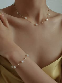 Elegant Stardust Pearl Chain Necklace - floysun Dress Jewelry Ideas, Jewellery Elegant, Pearl Wedding Sets Jewelry, Aesthetic Simple Jewelry, Necklace With Pearls, Chain With Pearls, Pearl Jewellery Aesthetic, Girly Jewellery, Gold Chain With Pearls