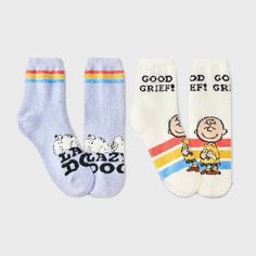 Give your feet soft comfort with the Women's Peanuts 2pk Cozy Mid Crew Socks - Ivory/Blue 4-10. This pack of women's socks comes with two pairs that feature the cartoon Peanuts. They're made from a soft fabric blend for comfortable wear, with a touch of spandex that lends a stretchy yet stay-put fit. The crew cut of these socks allows for easy pairing with many shoes’ styles Winnie The Pooh Socks, Snoopy Pajamas For Women, Peanuts Snoopy Socks, Snoopy Blankets Woman Soccver, Many Shoes, Casual Multicolor Cartoon Print Socks, Crew Cut, Women's Socks, The Cartoon