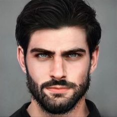 an artist's rendering of a man with black hair and beard