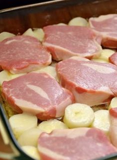 ham and banana slices in a baking dish