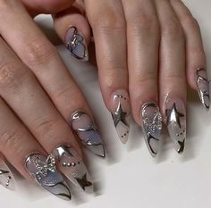 save = follow Black Silver Chrome Nails, Don Toliver Nails, Chase Atlantic Nails Ideas, Billie Eilish Nails, Punk Nails, Grunge Nails, Unique Acrylic Nails, Soft Nails