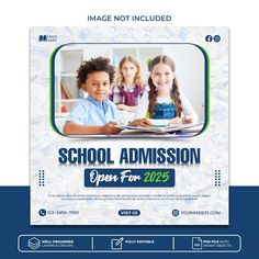 the school flyer is designed to look like it has an image of two children sitting at a