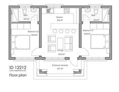 the floor plan for an apartment with two bedroom, one bathroom and living room area