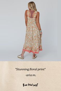 Whether you're dressing up for a special event or just want to add some boho flair to your everyday look, the Paradise Sunrise Maxi Dress is sure to make a statement! Lightweight, flowy, woven fabric with an eye - catching floral print Flattering empire maxi dress silhouette Square neckline and backline with thick shoulder straps Gathered tiers for added boho style Bottom hem with so pretty floral border print Pair with: Eye Of The Sun Padded Bralette, Sunlit Sands Panama Hat and Turquoise Casca Bohemian Maxi Dress With Floral Print In Relaxed Fit, Chic Flowy Maxi Dress With Ditsy Floral Print, Bohemian Floral Print Relaxed Dress, Bohemian Floral Print Relaxed Fit Dress, Bohemian Relaxed Fit Floral Print Dress, Casual Boho Dress With Print For Garden Party, Ditsy Floral Print Maxi Sundress For Day Out, Spring Floral Print Maxi Dress With Flowy Skirt, Spring Summer Flowy Maxi Dress