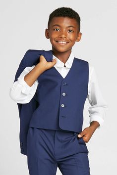 Fulfilled by our friends at SuitShopBrilliant blue is one of our top-selling colors in our adult suiting collection and this kids blue suit version is also a show stopper! Perfect for spring and summer weddings. You can style this toddler and kids blue suit with a bow tie or necktie depending on the look you want to achieve for this mini wedding attendant! This four-piece set is available in toddler and youth suit sizes 2T to 10. Royal Blue Suit Wedding, Blue Suit For Men, Ring Bearer Suit, Bow Tie Suit, Dark Blue Suit, Royal Blue Suit, Wedding Party Attire, Blue Suit Wedding, Tuxedo Women