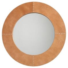 Tessa Rustic Lodge Brown Leather Round Wall Mirror Stitch Mirror, Round Cross Stitch, Leather Mirror, Hidden Colors, Jamie Young, Keyhole Hanger, Leather Wall, Rustic Lodge, Beautiful Mirrors