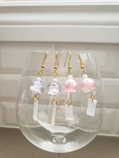 This is a listing for a pair of furin earrings 🎐🎐.  Very summery and cute.  Delicate looking. 😊 I had a customer telling me these earrings made her feel "secretly beautiful". Shouldnt we all feel that way 😊. My shop offers different looking styles of furin earrings also.  None of them make a bell ringing noise.   And some delicate looking dried flowers furin earrings can be found here:   https://www.etsy.com/ca/listing/1068006942/dried-flower-furin-windchimes-earrings For this listing, I mad Resin Beads, Dried Flower, Hook Earrings, Unique Patterns, That Way, Dried Flowers, Clip On Earrings, Favorite Jewelry, Jewelry Earrings Dangle