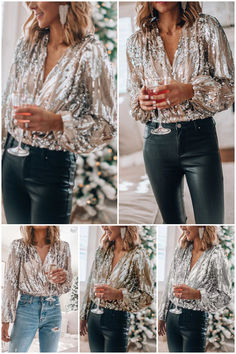 Girls Night Out Sequin Long Sleeve Top