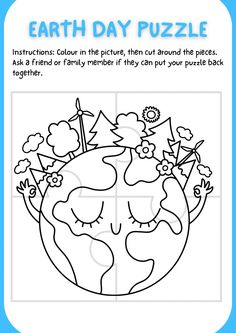 the earth day puzzle is shown in black and white