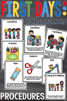 the first days of kindergarten with pictures of children and their school supplies