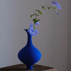 a blue vase with some flowers in it