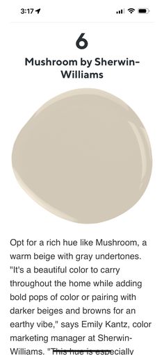 an advertisement with the words, mushrooms by sherylin - williams and it's color