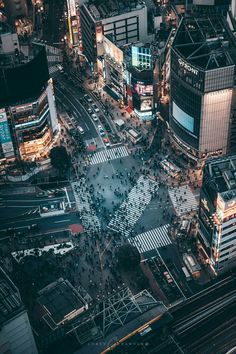 an aerial view of a busy city at night