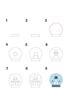 how to draw a snow globe with numbers and shapes for kids - step by step instructions