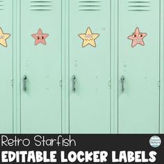 three star stickers on the side of a green locker with text that reads retro starfish