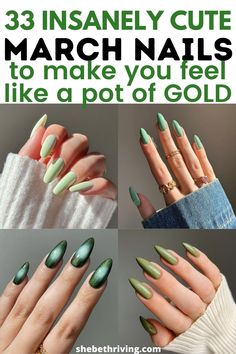 March Nail Designs Nail Ideas March, March Acrylic Nails Ideas, March Green Nails, March Nail, March Almond Nails Ideas, March Pedicure Ideas, March Nail Colors 2024, Cute March Nails 2024, March Manicure Ideas