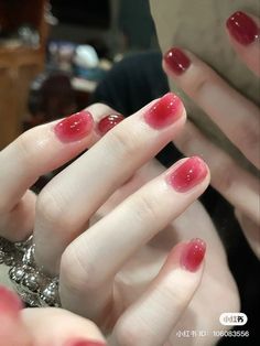 Cuticle French Nails, Pretty Jelly Nails, Korean Gel Nails Simple Pink, Blush Nails Ideas, Jelly Nails Red Korean, Jelly Nails Aesthetic Short, Red Jelly Nails Aesthetic, Red Jelly Gel Nails, Jelly Nail Polish Korean