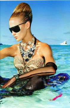 Oh you know... Just chillin in the ocean in my gown and jewels. Ansel Adams, Fun Fashion, Harpers Bazaar, Material Girls, Summer Wear, Daily Dose, Halloween Costume, Fashion Inspiration, High Fashion