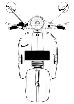 a scooter is shown in black and white with the front lights turned on