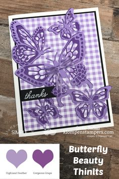 the butterfly card has been made with stampin's butterflies and gingham checkered