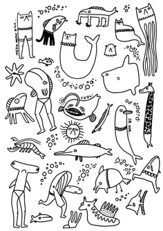 an image of egyptian art with animals and people in black and white ink on paper