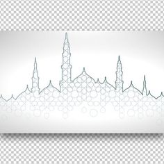 a white and gold cityscape on a transparent background with lines in the shape of buildings