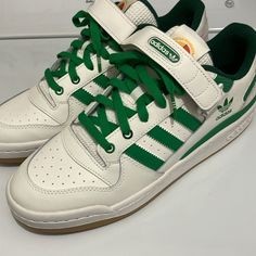 Adidas Forum 84 Low Basketball Shoes Nwt Sneakers Green Adidas Forum Lows, Green Adidas Basketball Shoes With Logo, Adidas Green Basketball Shoes For Streetwear, Adidas Forum Low Halo Green, Adidas Green Low-top Skate Shoes, White Adidas, Basketball Shoes, Adidas Men, Mens Shoes Sneakers