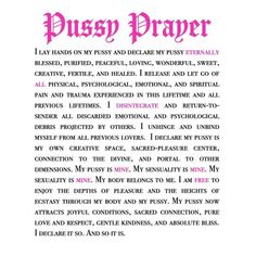 a poem written in pink and black ink with the words pussyy prayer on it