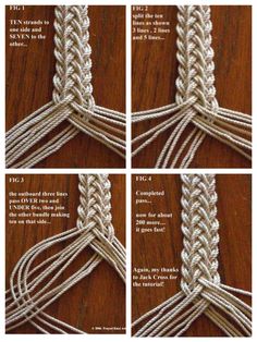 instructions for how to crochet the ends of two rows of braids on a table