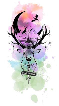 a drawing of a deer with horns on it's head