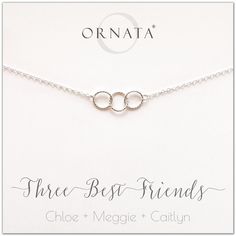 “Three Best Friends" Sterling Silver Necklace | Friends & Sisters – Ornata Necklace Friends, Custom Jewelry Necklaces, Diamond Necklace Gift, Jewelry Cards, Simple Silver Jewelry, Three Best Friends, Jewelry Delicate, Silver Rings With Stones, Silver Jewellery Indian