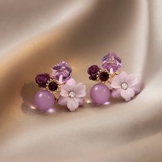 Elegant Retro Purple Crystal Flower Earrings Vintage & Charm Earrings Perfect Gift For All Occasions Elevate Style & Elegance Elevate Style, Long Pearl Earrings, Sweet Earrings, Cherry Earrings, Fruit Earrings, Flower Stud Earrings, Purple Crystal, Flower Stud, Trendy Earrings