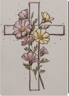 a cross with flowers painted on it