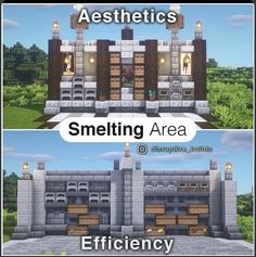 two pictures of the same building in minecraft